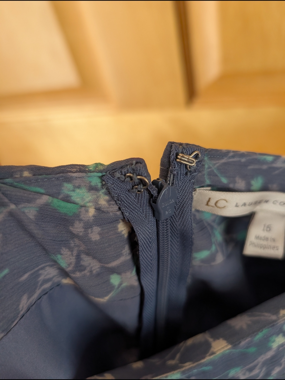 LC Lauren Conrad Teal and Navy Floral Spaghetti Strap Dress - Picture 6 of 10